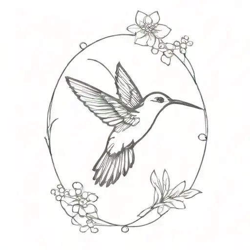 Hummingbird With Simple Flowers
