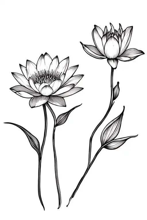 Two Narcissistus Flowers And One Water Lilly