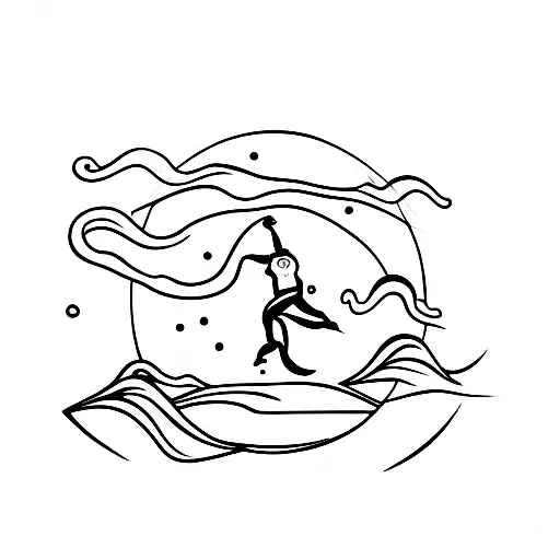 A Dancer Leaping Over Ocean Waves With A Snow Globe In Hand