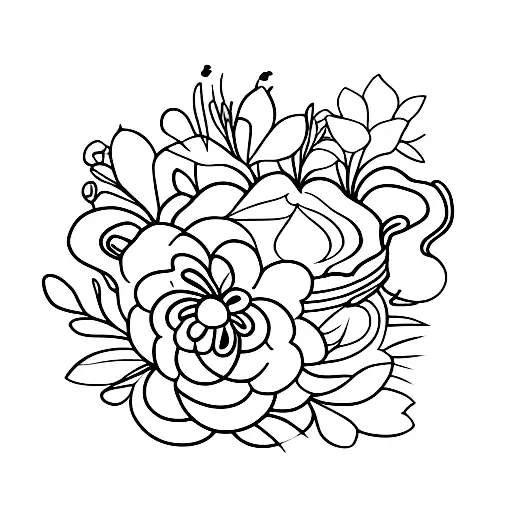 A Coffee Cup Surrounded By Blooming Flowers