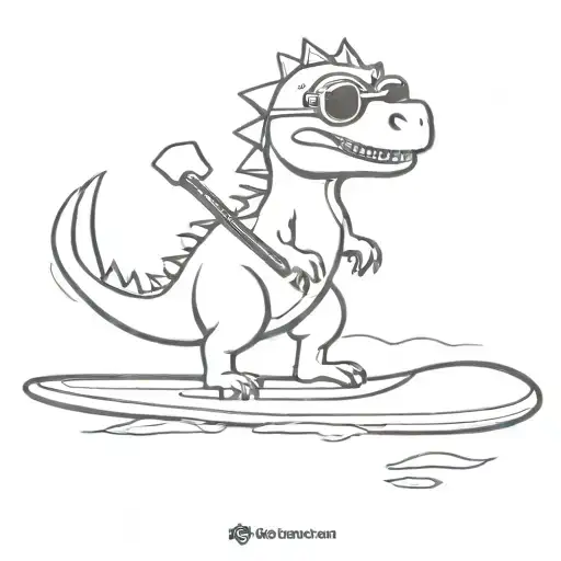 Small Dinosaur With Sunglasses Riding A Paddle Board