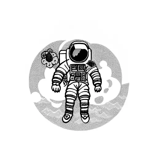 Three Quarters Turned Floating Astronaut With Flowers