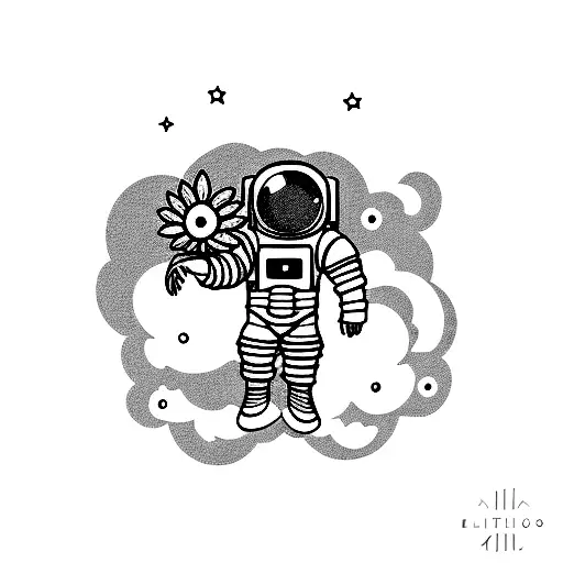 Three Quarters Turned Floating Astronaut With Flowers