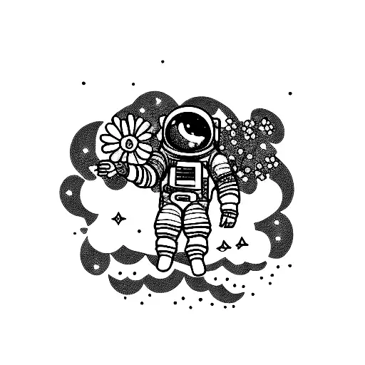 Floating Astronaut With Flowers In Space Garden