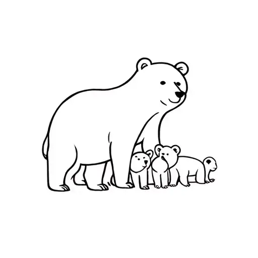 Outline Cute Mumma Bear With 3 Cubs