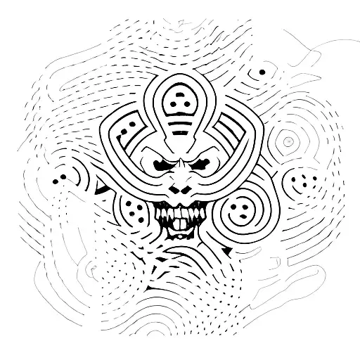 A Dotwork Illustration Of A Soccer Player Surrounded By Jujutsu Kaisen Creatures