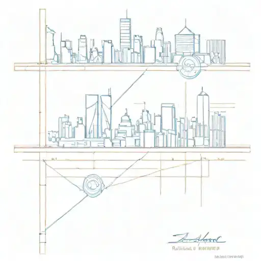 An Architectural Blueprint Of A City Skyline With Hidden Hip Hop Elements Incorporated