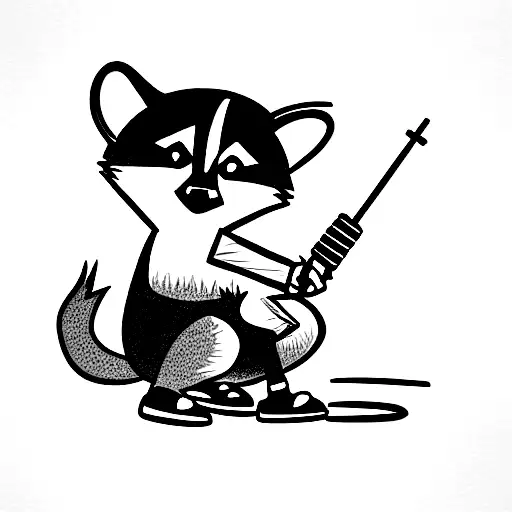 Simple Racoon Rapping A Hip Hop Song With A Microphone In Cartoon Style