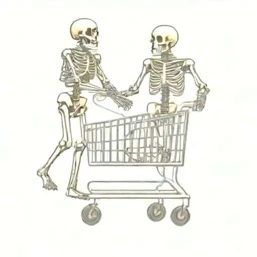 Skeleton Pushing Shopping Cart Filled With Another Skeleton