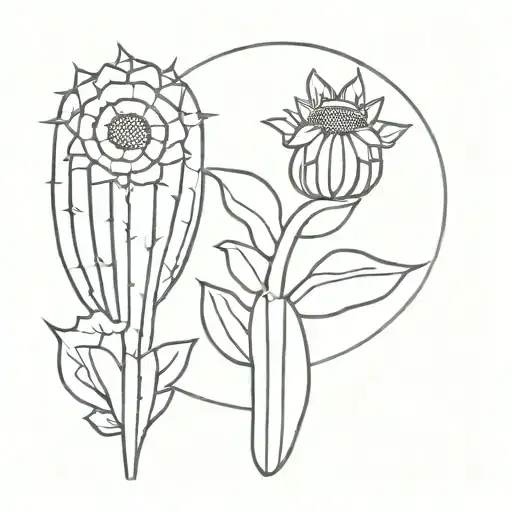 Cactus And Sunflower Growing