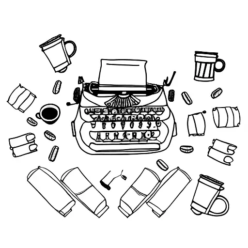 A Typewriter Surrounded By Coffee Cups And A Cozy Blanket