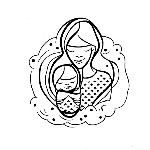 A Minimalist Tattoo Of A Mother And Child Silhouette Walking Along The Shoreline