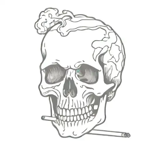 Line-shaped Skull Tattoo Visible In Cigarette Smoke