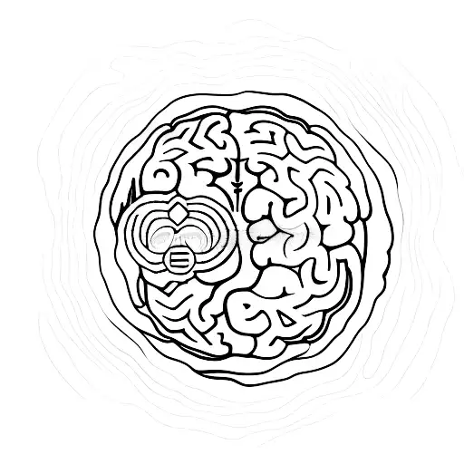 A Minimalist Tattoo Of A Brain And A Heart Forming A Yin-yang Symbol