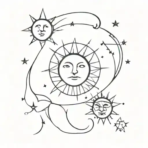 The Sun And Some Stars With The Moon