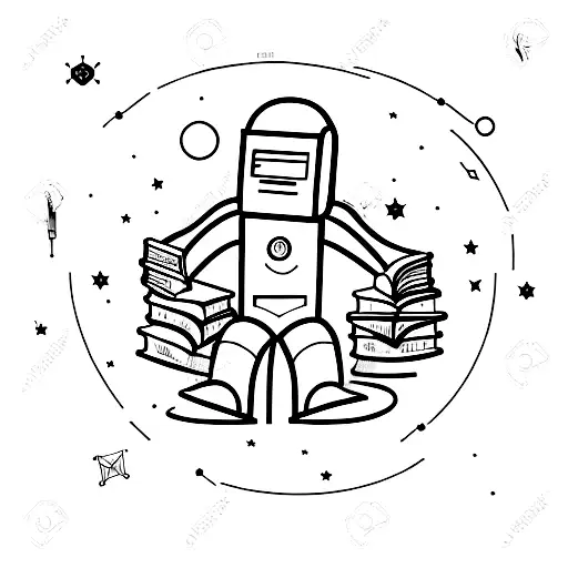 A Futuristic Robot Reading A Book Under A Starry Sky