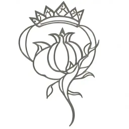 Half Pomegranate And Flower And Thorny Crown