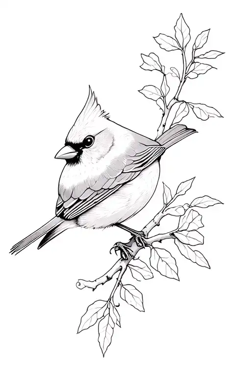 Cardinal Perched On Huckleberry Limb