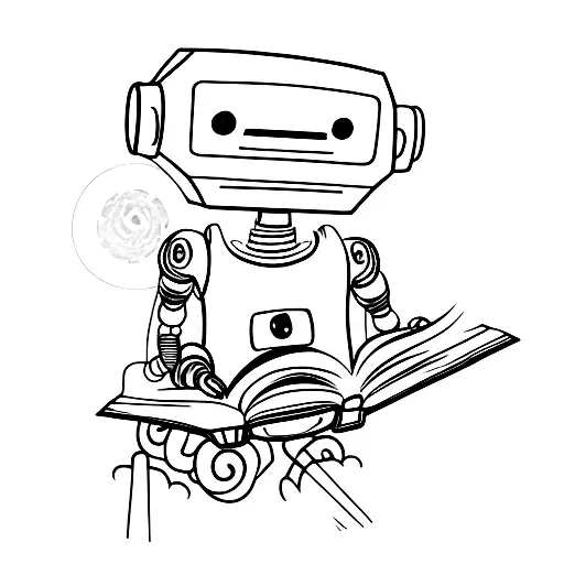 A Futuristic Robot Reading A Book In A Library