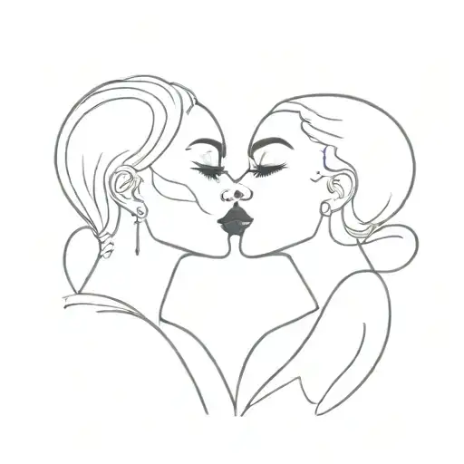 Afro Centric Black Women Kissing Fine Line