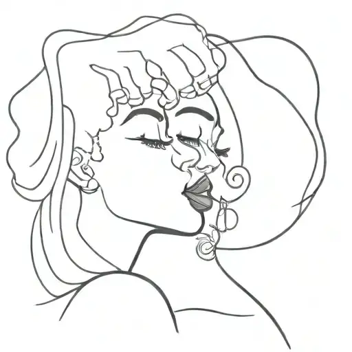 Afro Centric Black Women Kissing Fine Line