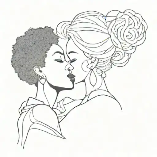 Afro Women Kissing Fine Line Silhouette Surrounded
