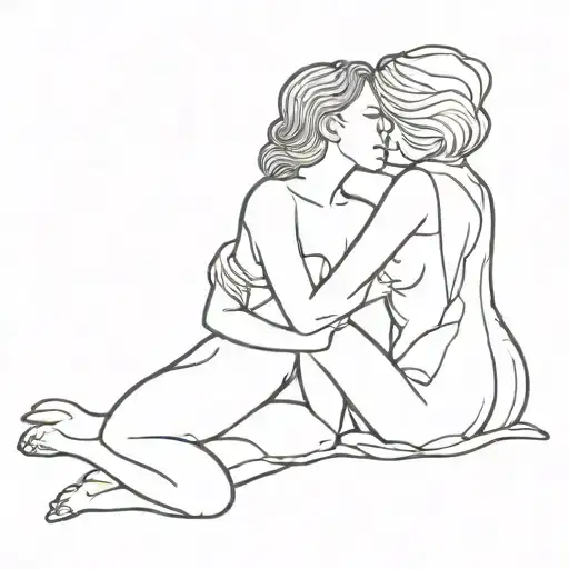 Women Kissing Fine Line Silhouette Surrounded