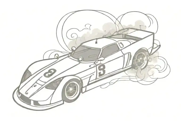 80S Race Car With Number 82 Going Around Bottom Of Arm With Smoke Behind