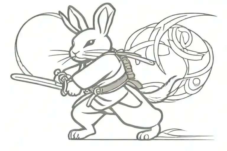 Rabbit Samurai Holding A Katana In The Shape Of The Number 4