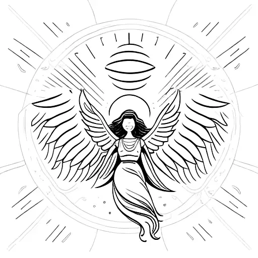 A Celestial Angel With Wings Made Of Crashing Waves And A Sun Halo