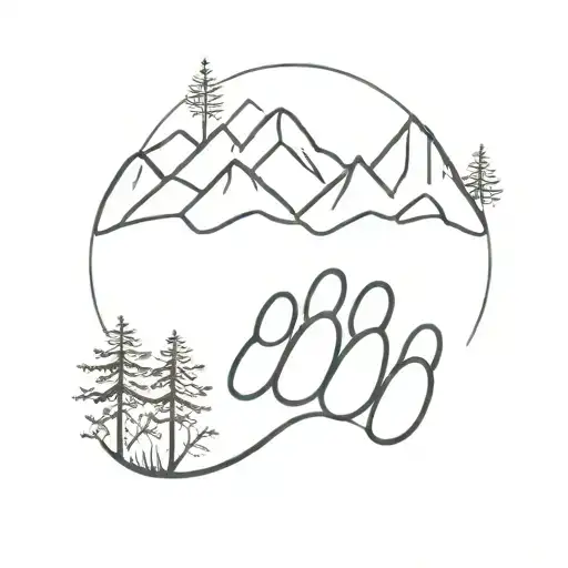 Dog Paw Print With Nature Element Like Mountains And Trees