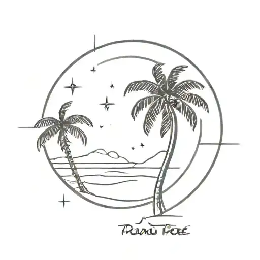 Palm Tree Sun Taurus Sagitarius Fine Line Black In Length