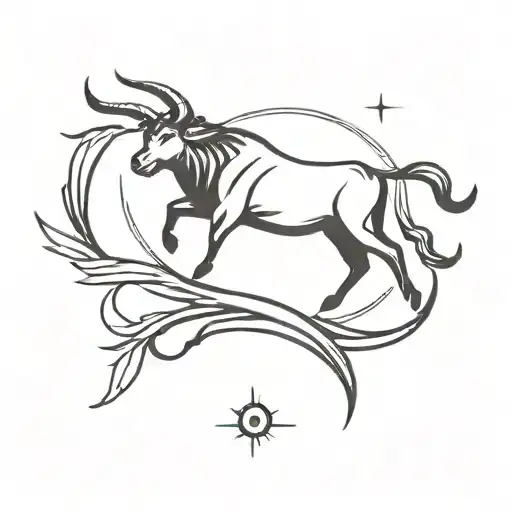 Black Line Along The Vertebral Column With Palm Sun Sign Of The Zodiac Taurus And Sagitarius