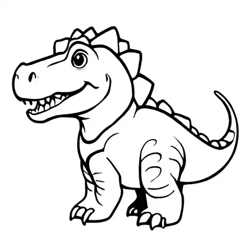 A Line Work Design Of A Cute Baby T Rex