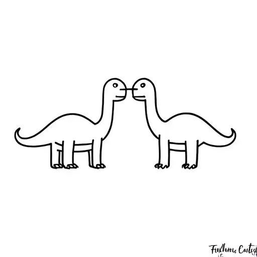 A Line Work Design Of Two Different Cute Dinosaur