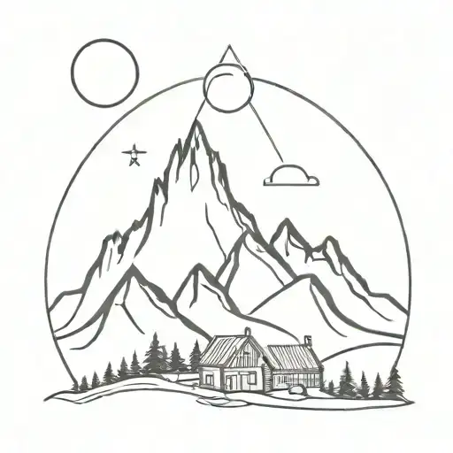 Mountain Morning Sun With Mountain Hut