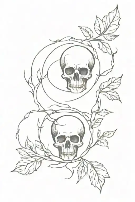 Leaves Intertwined With Skulls And A Full Moon
