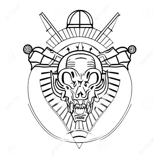 A Minimalist Tattoo Of A Soccer Player Wearing A Helmet With Metal Music Symbols