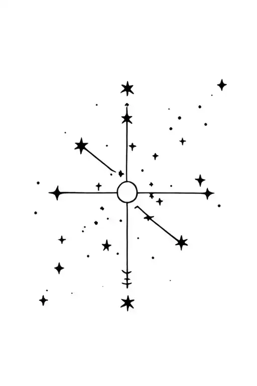 3 Stars Moon Straight Lines Connecting Various