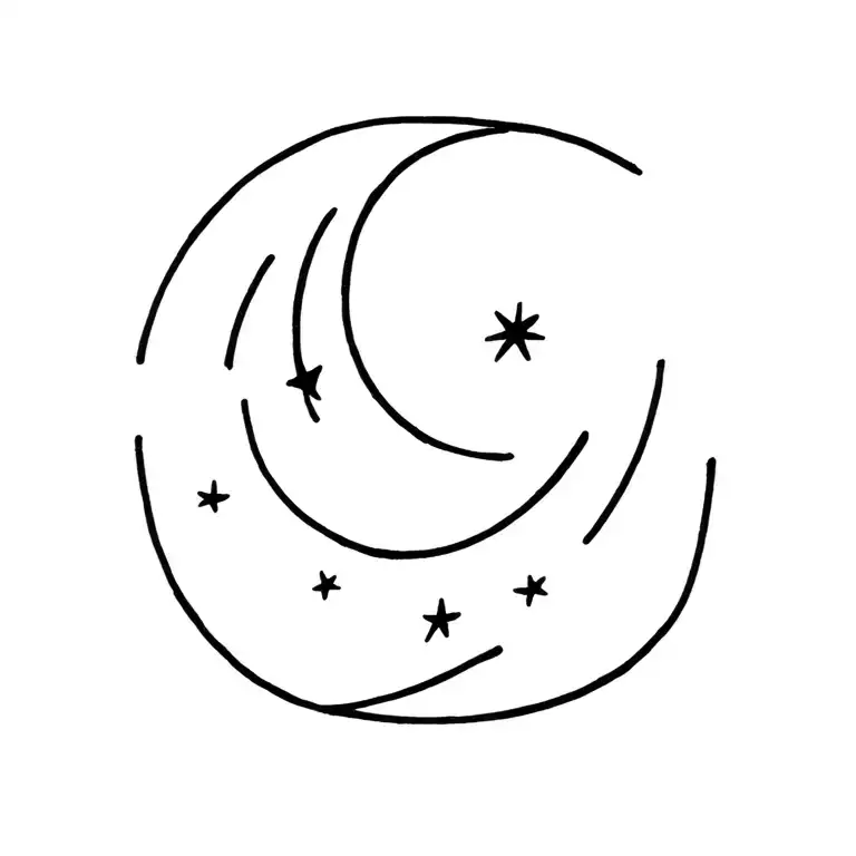 Cresant Moon 3 Stars Straight Lines