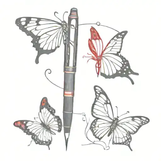 Red And Black Fountain Pen With Butterfly