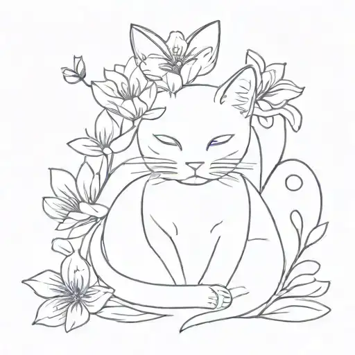 Violet Flowers With A Cat