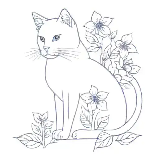 Violet Flowers With A Cat