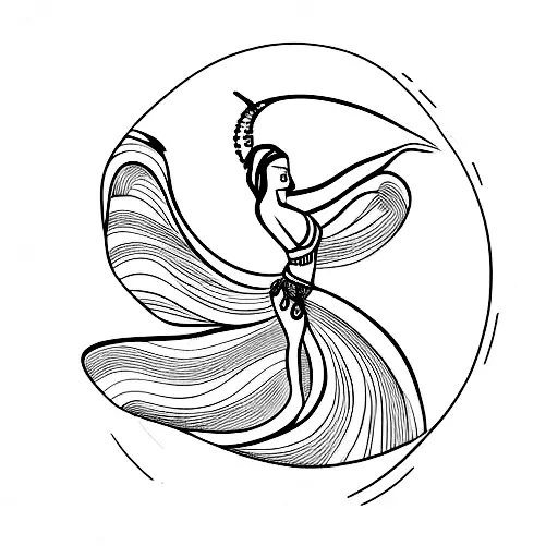 A Minimalistic Design Of A Belly Dancer Gracefully Dancing On The Beach