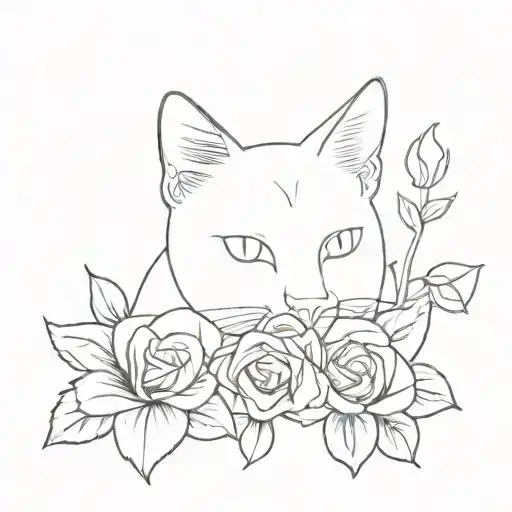 A Cat With Violets Roses And Sunflowers