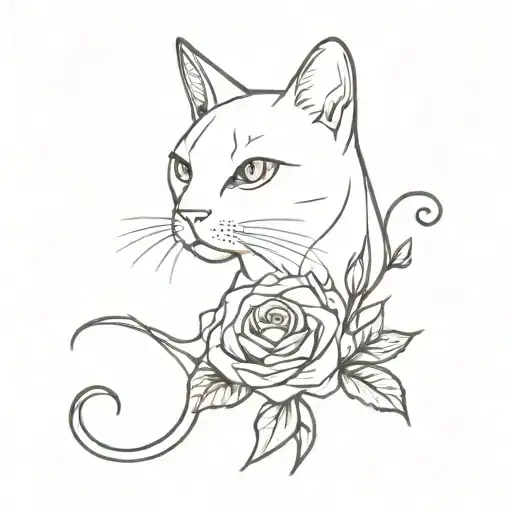 A Cat With Violet Flowers And Roses Intertwined