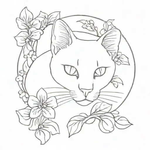 Cat With Violets Growing
