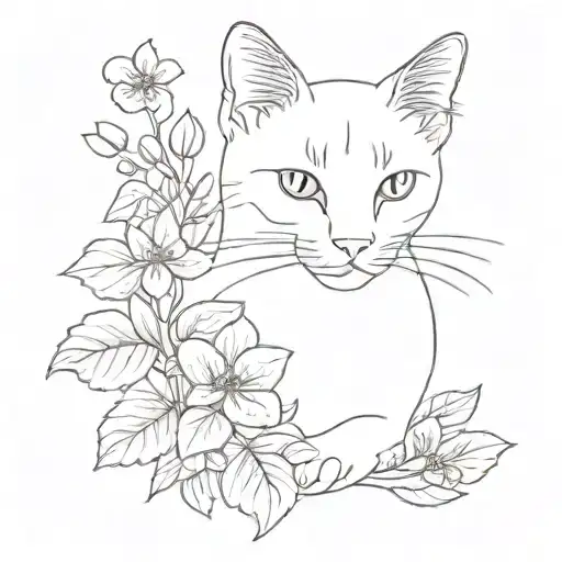 Cat With Violets Growing