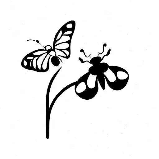 Butterfly And Lady Bug Sitting Together On A Rose