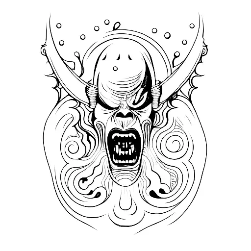 Screaming Demon Emerging From A Guitar